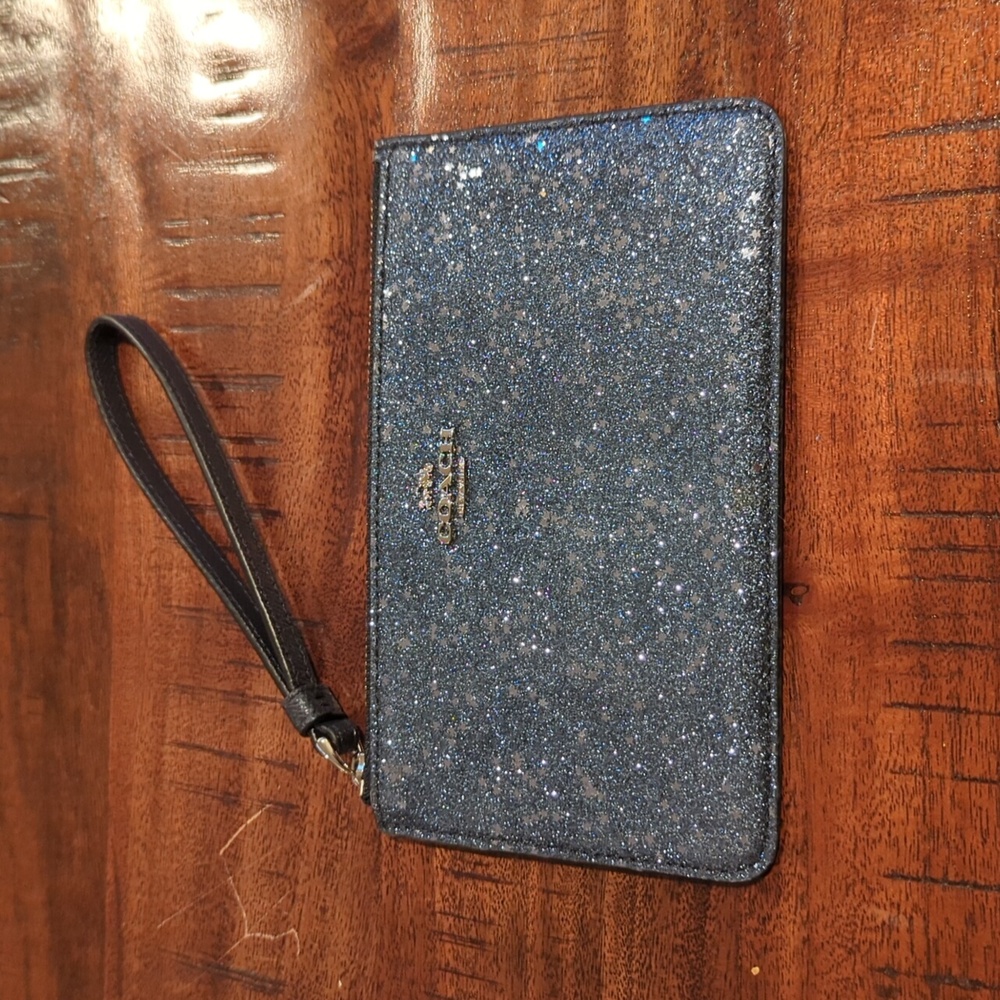 Coach navy sparkle wristlet like new